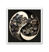 Artistic canvas with interplay of light and dark themes.